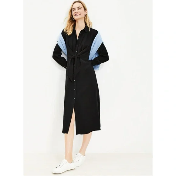 LOFT | Dresses | Loft Black Knot Front Waist Midi Shirt Summer Dress | Poshmark LOFT | Dresses | Loft Black Knot Front Waist Midi Shirt Summer Dress | Poshmark